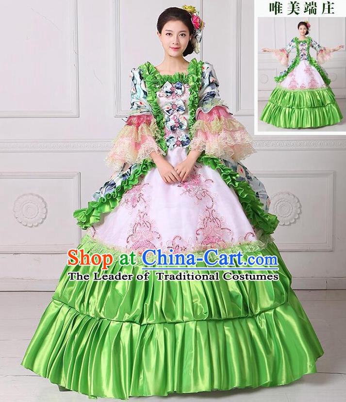 Traditional European Court Noblewoman Renaissance Costume Dance Ball Princess Green Dress for Women