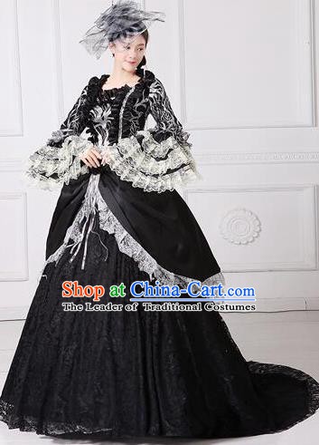 Traditional European Court Noblewoman Renaissance Costume Dance Ball Princess Black Lace Dress for Women