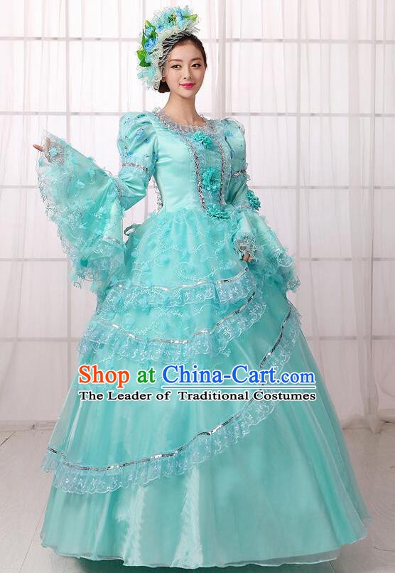 Traditional European Court Noblewoman Renaissance Costume Dance Ball Princess Green Veil Dress for Women