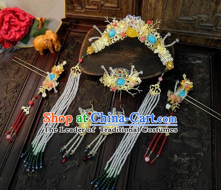 Chinese Handmade Classical Wedding Hair Accessories Ancient Hanfu Step Shake Bride Phoenix Coronet for Women