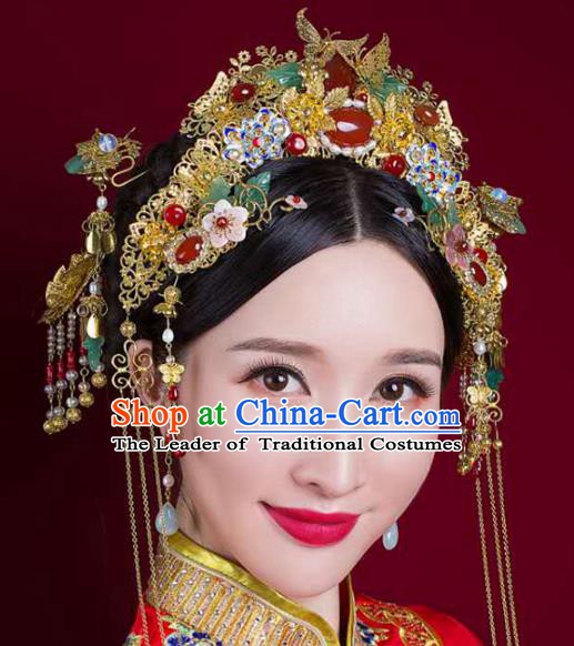 Chinese Handmade Classical Wedding Hair Accessories Ancient Hanfu Bride Phoenix Coronet Complete Set for Women