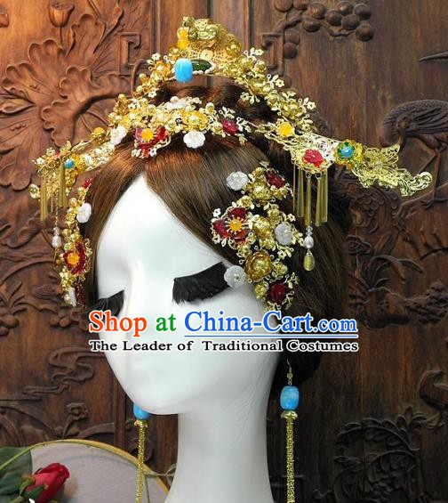 Chinese Handmade Classical Hair Accessories Wedding Phoenix Coronet Ancient Hanfu Hairpins for Women