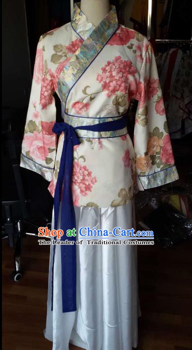 Traditional China Ancient Han Dynasty Royal Princess Costume Printing Hanfu Curving-front Robe for Women