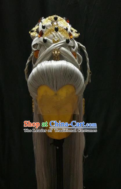 Traditional China Ancient Cosplay Swordsman Nobility Childe Wig and Hair Accessories Headwear for Men