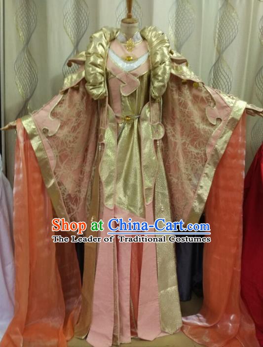 China Ancient Cosplay Palace Lady Costume Traditional Halloween Fairy Hanfu Pink Dress for Women