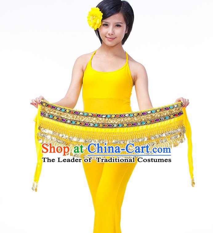 Asian Indian Belly Dance Yellow Waistband Accessories India Raks Sharki Diamante Belts for Women