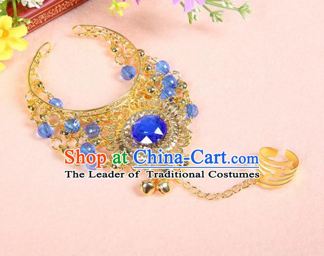 Asian Indian Belly Dance Accessories Bracelet India National Dance Blue Crystal Bangle for Women