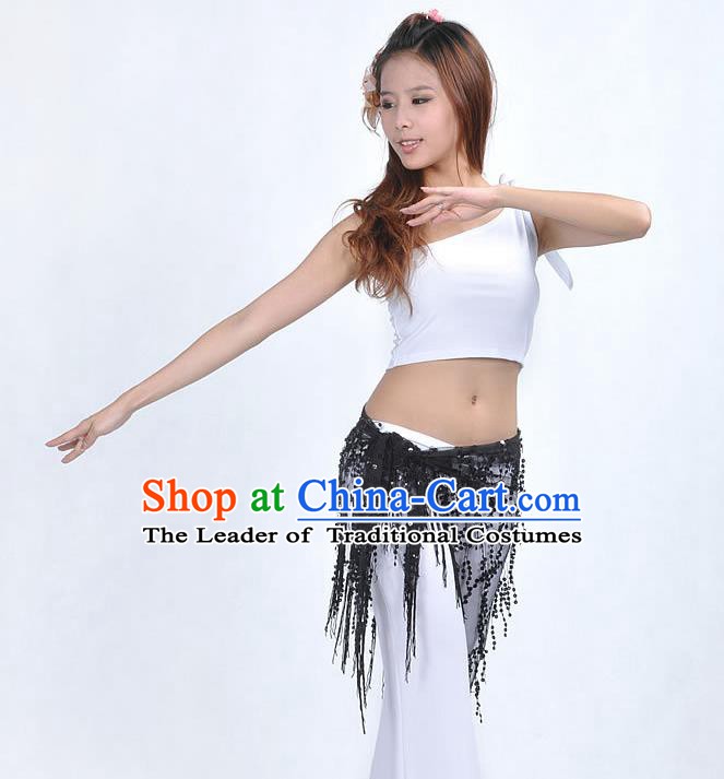 Asian Indian Belly Dance Paillette Black Buttocks Scarf Waistband India Raks Sharki Belts for Women