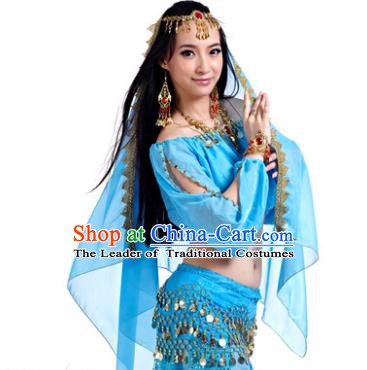 Asian Indian Belly Dance Hair Accessories Frontlet and Blue Veil for Women