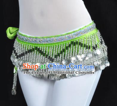 Indian Traditional Belly Dance Paillette Green Belts Waistband India Raks Sharki Waist Accessories for Women