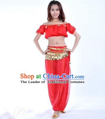 Asian Indian Belly Dance Costume Stage Performance Yoga Red Uniform, India Raks Sharki Dress for Women