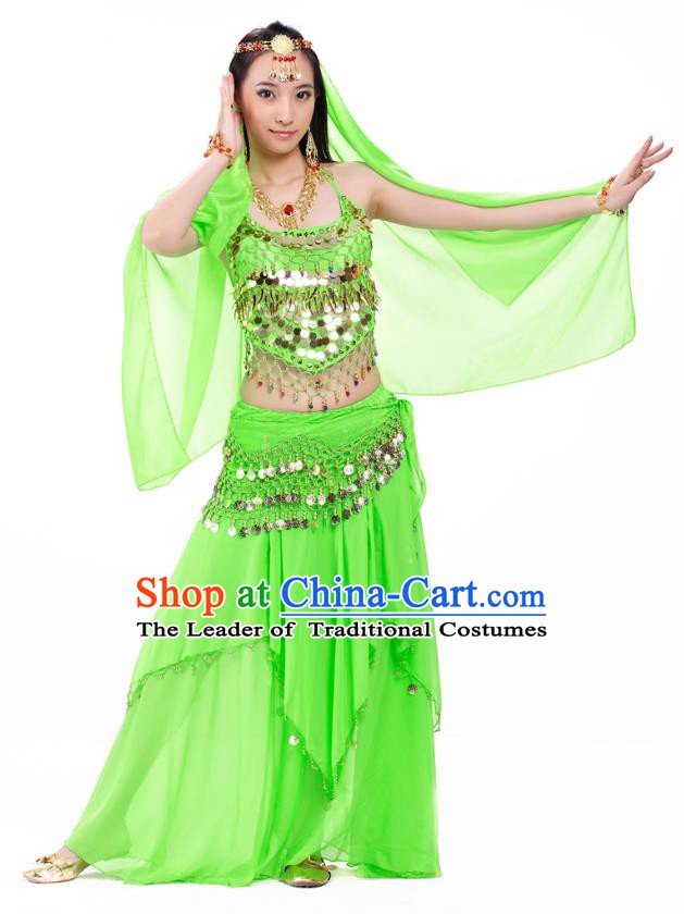 Top Indian Belly Dance Costume Oriental Dance Light Green Dress, India Raks Sharki Clothing for Women