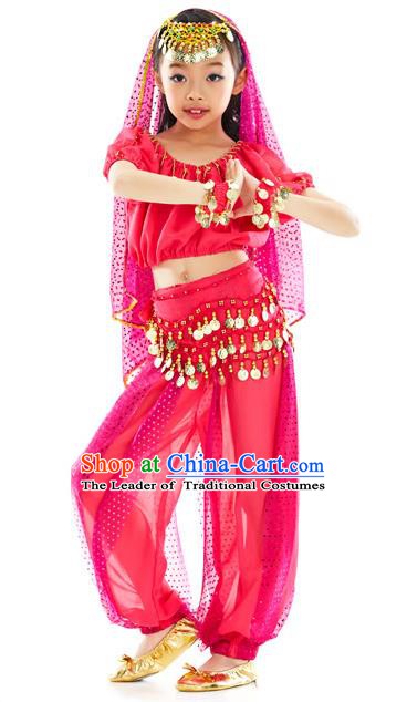 Top Indian Belly Dance Costume Oriental Dance Rosy Dress, India Raks Sharki Clothing for Kids