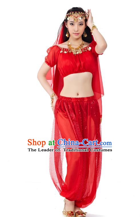 Top Indian Bollywood Belly Dance Costume Oriental Dance Red Dress, India Raks Sharki Clothing for Women