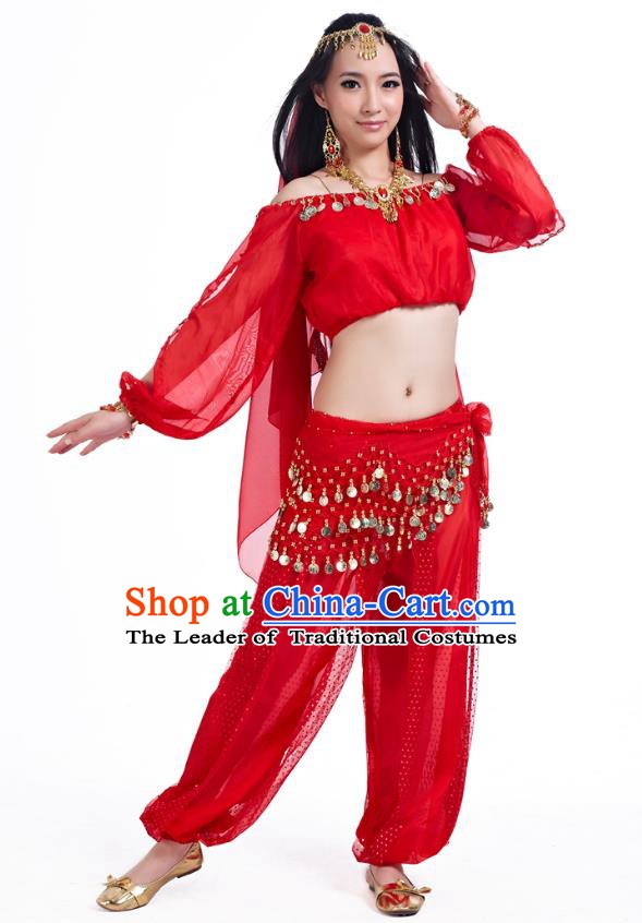 Top Indian Bollywood Belly Dance Red Costume Oriental Dance Stage Performance Clothing for Women