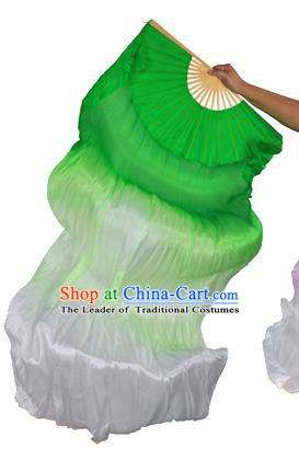 China Folk Dance Folding Fans Yanko Dance Green White Silk Fans for for Women