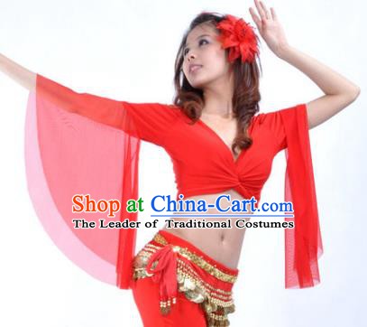 Indian Oriental Dance Belly Dance Costume Upper Outer Garment India Raks Sharki Red Blouse for Women