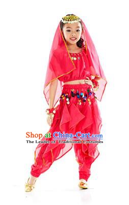 Top Indian Belly Dance Rosy Costume Oriental Dance Stage Performance Clothing for Kids