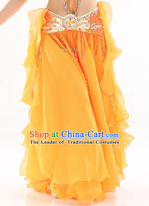 Top Indian Belly Dance Costume High Split Orange Skirt Oriental Dance Stage Performance Clothing for Women