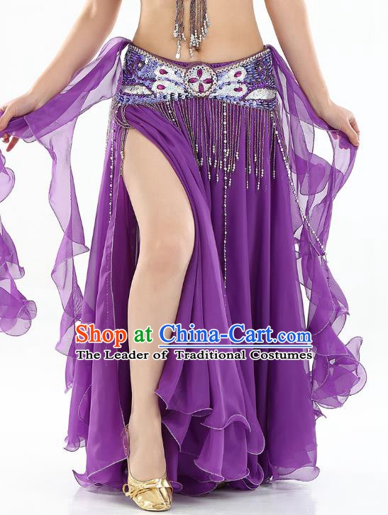 Top Indian Belly Dance Costume High Split Purple Skirt Oriental Dance Stage Performance Clothing for Women