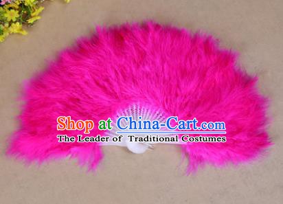 China Folk Dance Folding Fans Yanko Dance Rosy Feather Fans for Women