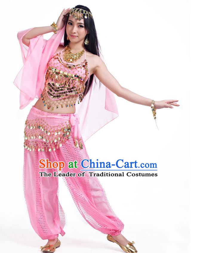 Indian Belly Dance Costume Bollywood Oriental Dance Pink Clothing for Women