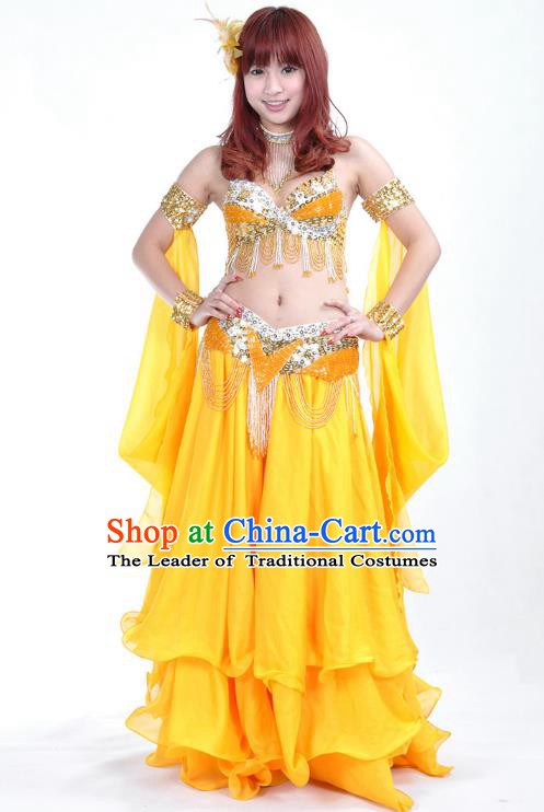 Indian Belly Dance Yellow Dress Bollywood Oriental Dance Clothing for Women