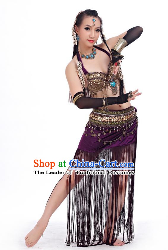 Asian Indian Belly Dance Primitive Tribe Dance Purple Costume India Bollywood Oriental Dance Clothing for Women