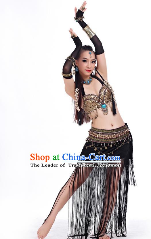 Asian Indian Belly Dance Primitive Tribe Dance Black Costume India Bollywood Oriental Dance Clothing for Women