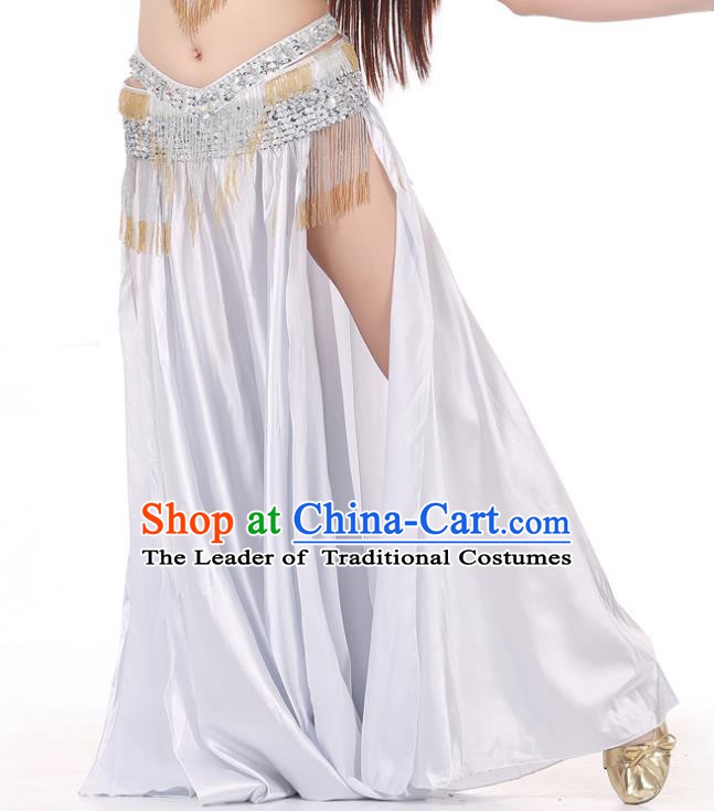 Indian Belly Dance Costume Bollywood Oriental Dance Grey Satin Skirt for Women