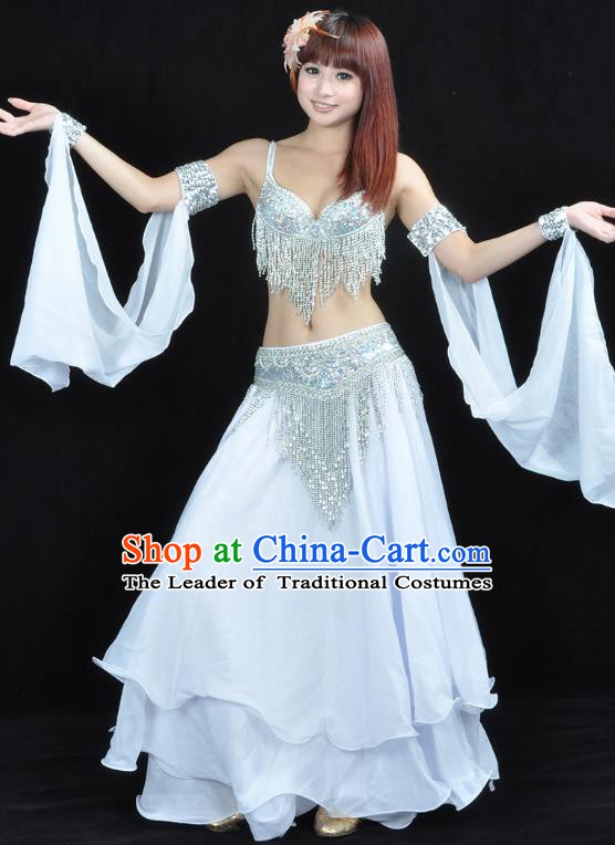 Indian Sexy Belly Dance White Dress Clothing Asian India Oriental Dance Costume for Women