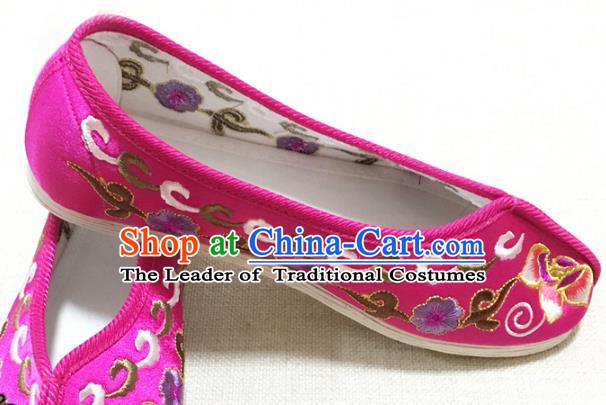 Asian Chinese Shoes Wedding Shoes Princess Shoes, Traditional China Handmade Hanfu Rosy Embroidered Shoes