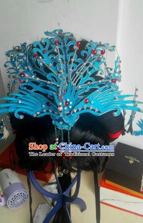 Traditional Handmade Chinese Beijing Opera Hair Accessories Phoenix Coronet Hairpins and Wig for Women