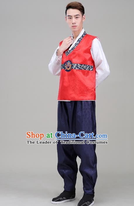 Asian Korean Court Dance Red Costumes Traditional Korean Hanbok Wedding Bridegroom Clothing for Men