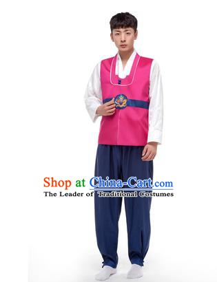 Asian Korean Palace Costumes Traditional Korean Bridegroom Rosy Hanbok Clothing for Men