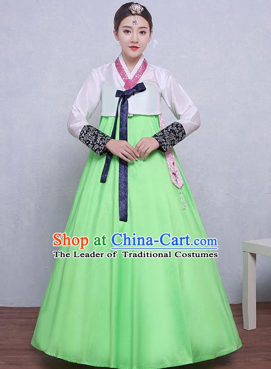 Asian Korean Dance Costumes Traditional Korean Hanbok Clothing White Blouse and Green Dress for Women