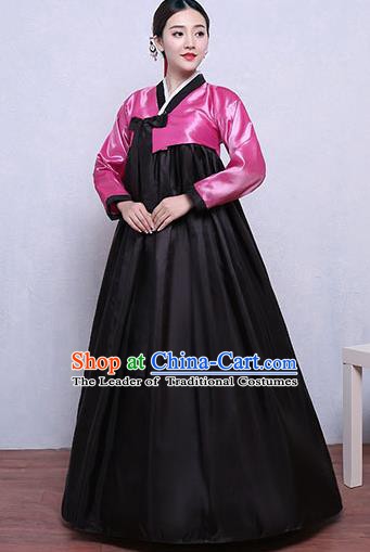 Asian Korean Dance Costumes Traditional Korean Hanbok Clothing Pink Blouse and Black Dress for Women