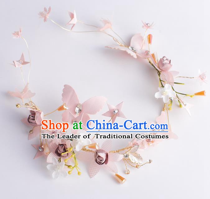 Handmade Classical Wedding Hair Accessories Bride Pink Butterfly Hair Clasp Headband for Women