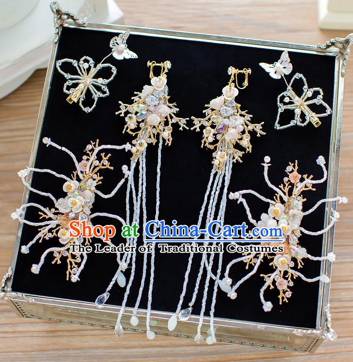 Handmade Classical Wedding Accessories Bride Hair Stick and Tassel Earrings Headwear for Women