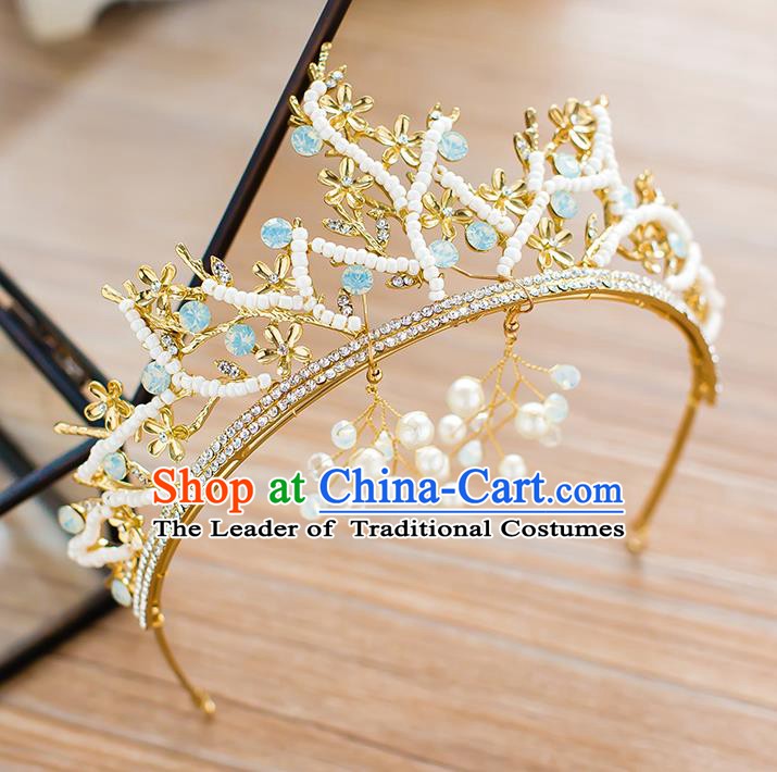 Handmade Classical Wedding Hair Accessories Bride Baroque Pearls Royal Crown Crystal Hair Clasp for Women