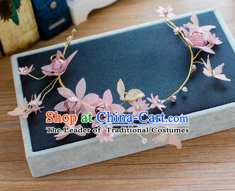 Handmade Classical Wedding Hair Accessories Bride Pink Flowers Hair Clasp Headband for Women