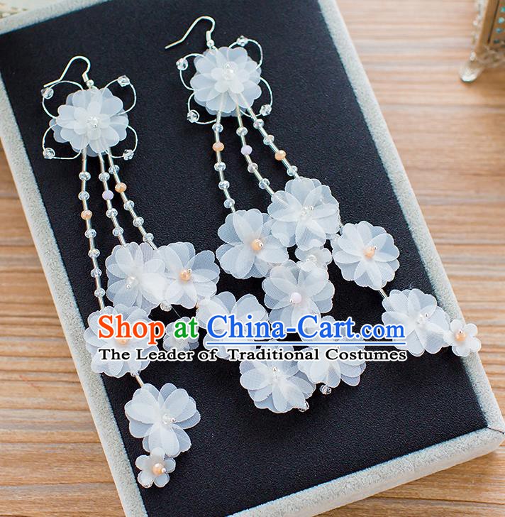 Handmade Classical Wedding Accessories Bride Silk Flowers Tassel Earrings for Women