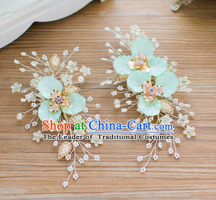 Handmade Classical Wedding Hair Accessories Bride Blue Flowers Hair Stick Headband for Women