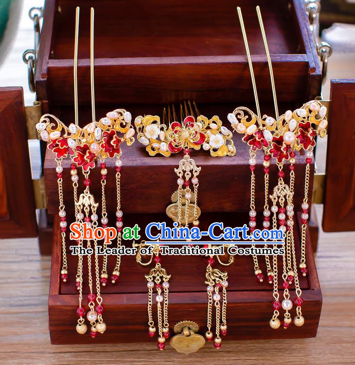 Chinese Handmade Classical Wedding Hair Accessories Ancient Xiuhe Suits Pearls Hair Comb Hairpins for Women