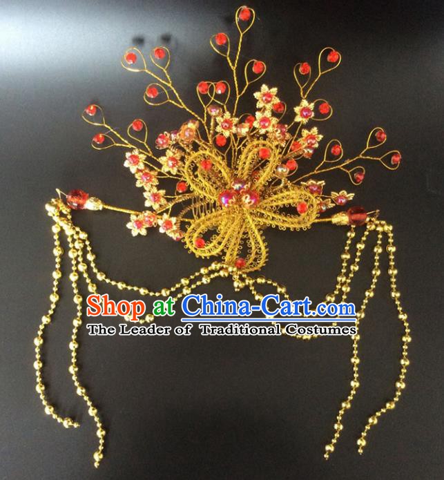 Chinese Handmade Classical Wedding Hair Accessories Ancient Tassel Hairpins Headwear for Women