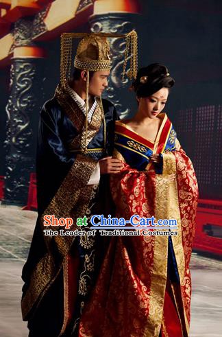 Traditional Chinese Ancient Imperial Emperor and Empress Embroidered Costume Complete Set