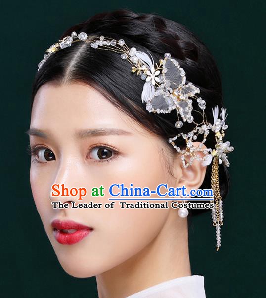 Handmade Classical Wedding Hair Accessories Bride Feather Crystal Hair Stick Tassel Headband for Women