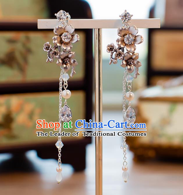 Handmade Classical Wedding Accessories Bride Ear Pendant Flowers Tassel Earrings for Women