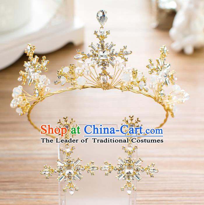 Handmade Classical Wedding Hair Accessories Bride Baroque Golden Crystal Royal Crown Hair Clasp for Women