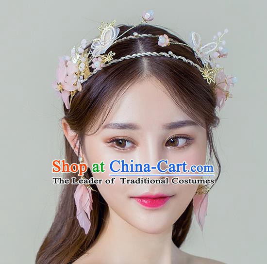 Handmade Classical Wedding Hair Accessories Bride Headwear Pink Flowers Hair Crown for Women